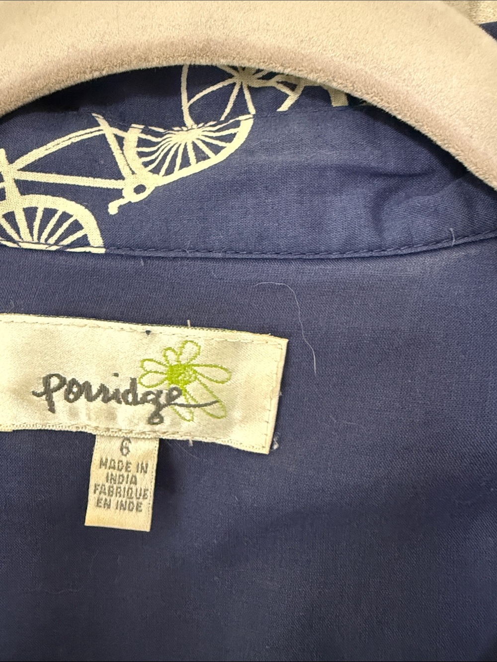 Anthropologie porridge Navy Bicycle-Print Button Dress, fully lined 💯 cotton S6 - Picture 3 of 5